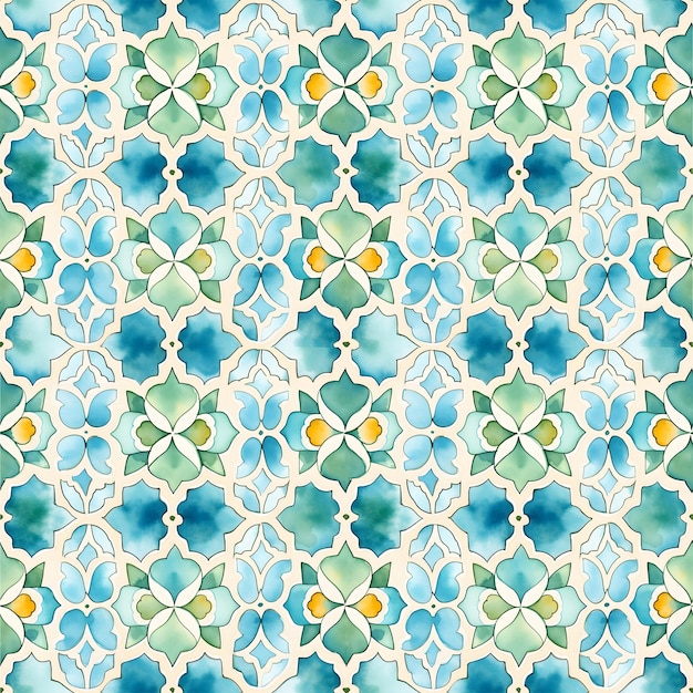 Watercolor blue Arabic seamless tiles Lisbon pattern tile Portuguese ornamental backgroun