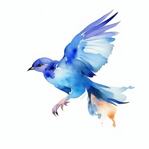 Watercolor blue bird Illustration AI GenerativexA