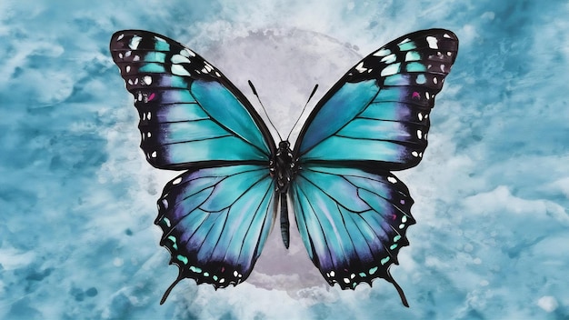 Watercolor blue butterfly