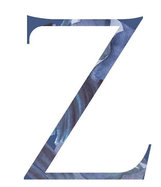 Watercolor blue capital letter Z isolated illustration summer design element