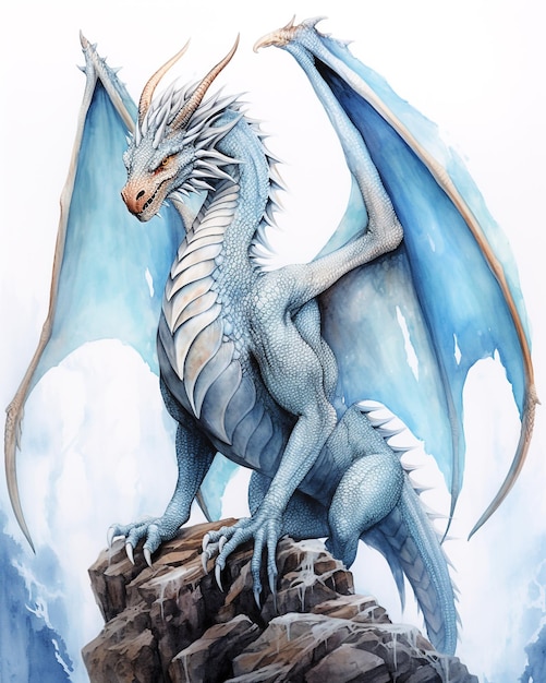 Watercolor blue dragon Symbol of new 2024 year isolated