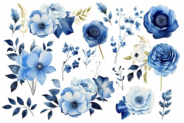 Watercolor blue floral arrangement collection