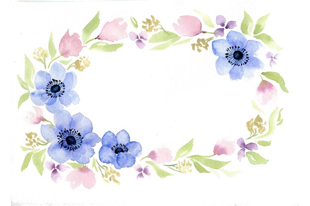 Watercolor blue flower anemone