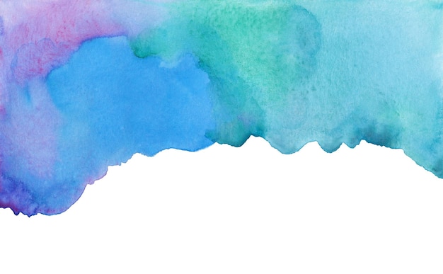 Watercolor blue purple green background texture Colorful stains on paper hand painted border