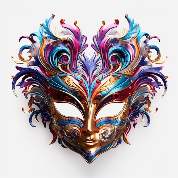 Watercolor Blue Red And Golden Barazil Carnival Mask
