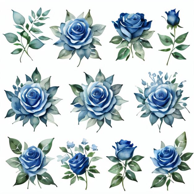 Photo watercolor blue roses clipart