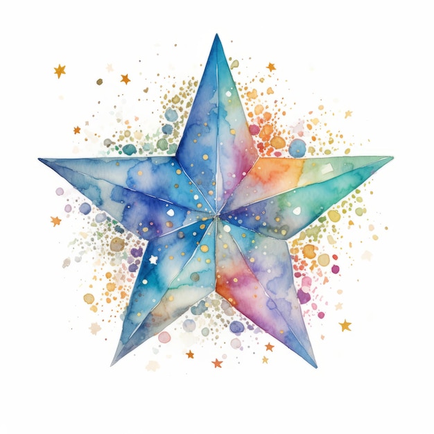 Watercolor blue star on a white background Watercolor illustration