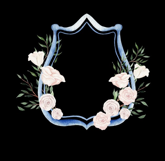 Watercolor blue wedding emblems