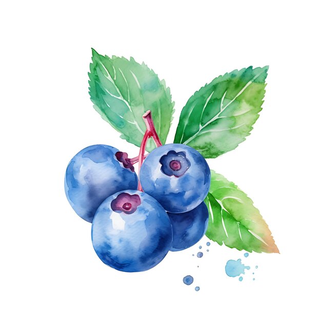 Photo watercolor blueberries artistic summer fruit illustration