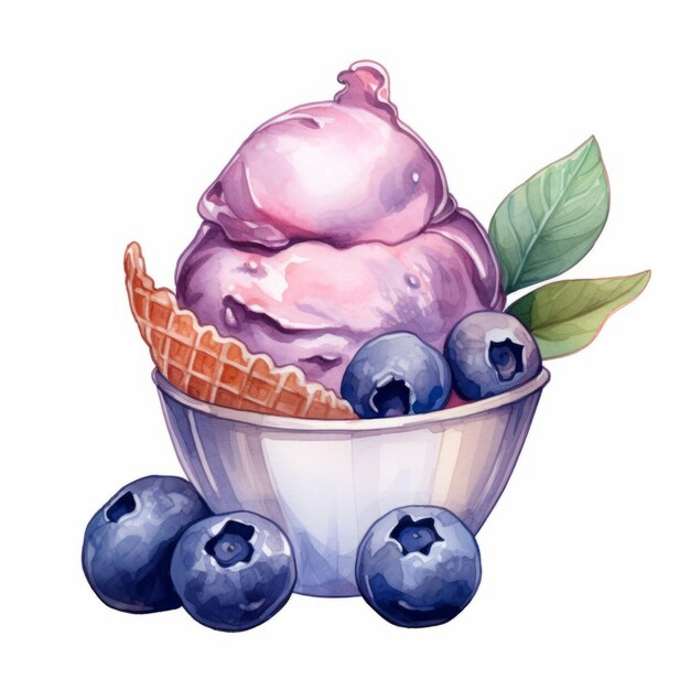 写真 ウォーターカラー ブルーベリーアイスクリーム