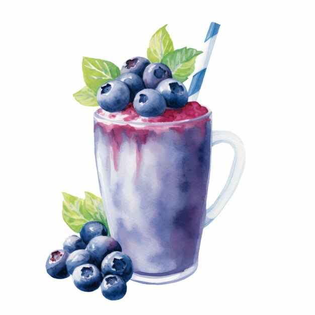 사진 수채색 블루베리 스무디 (blueberry smoothie)