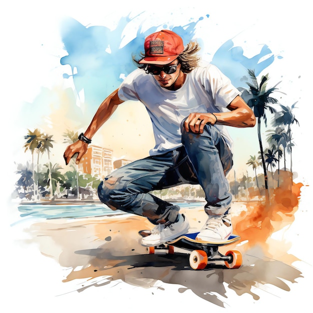 WATERCOLOR BOARD SKATER ILLUSTRATIE CLIPART SKATEBOARD