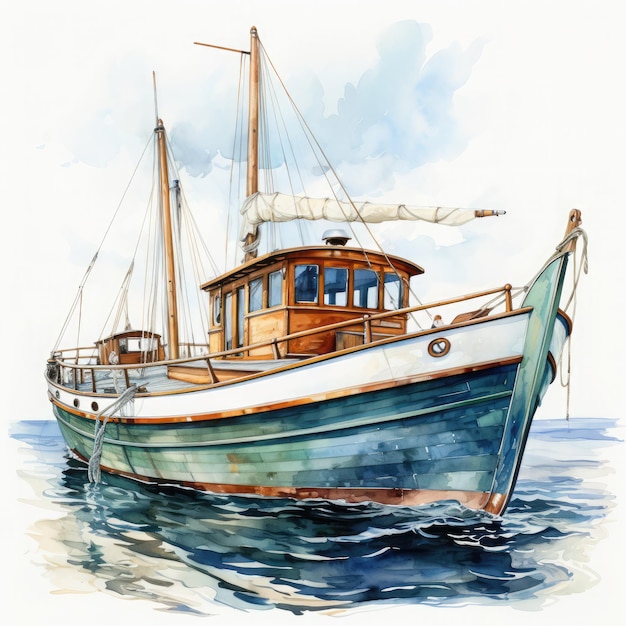 Watercolor Boat clipart Illustration Generative Ai
