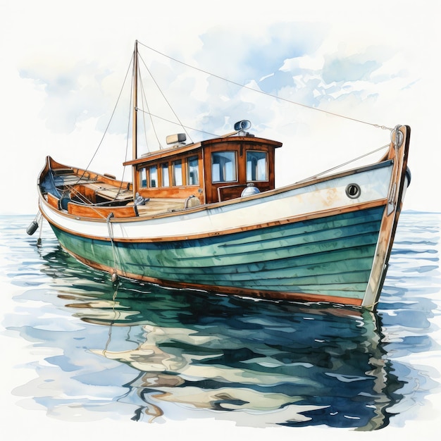 Watercolor Boat clipart Illustration Generative Ai