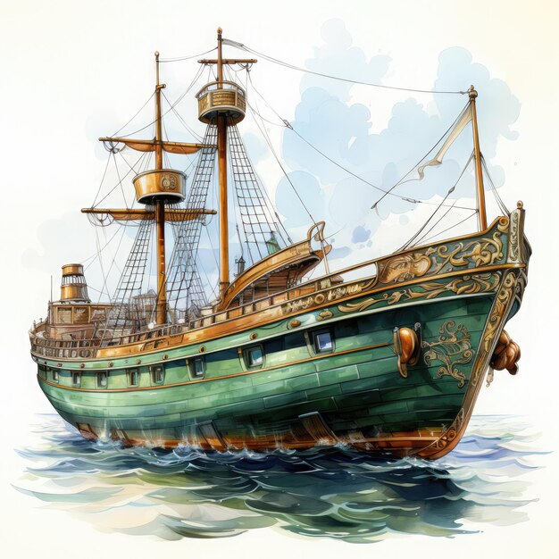 Watercolor Boat clipart Illustration Generative Ai