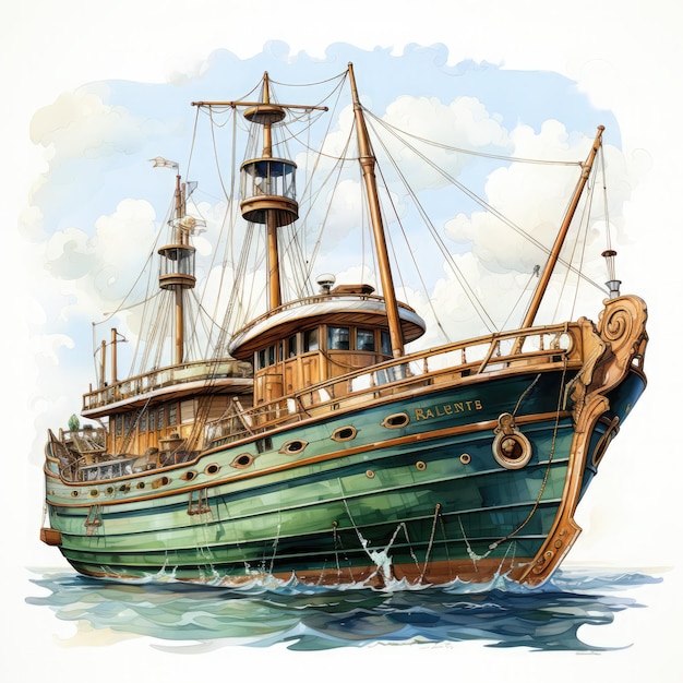 Photo watercolor boat clipart illustration generative ai