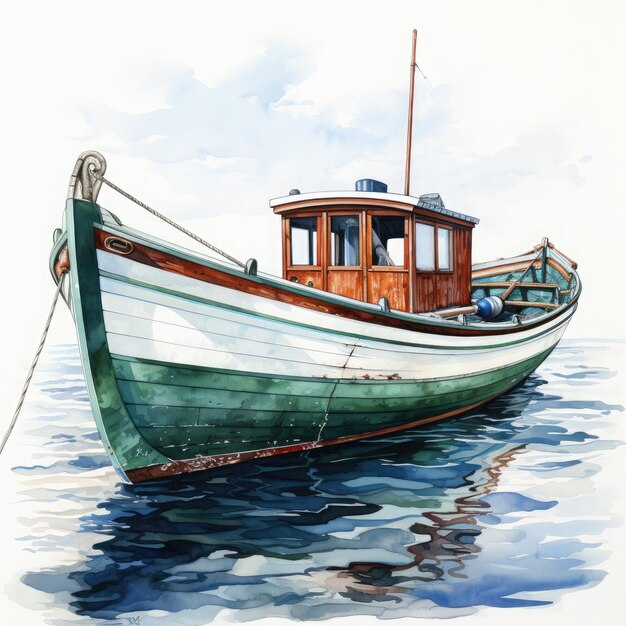 Photo watercolor boat clipart illustration generative ai