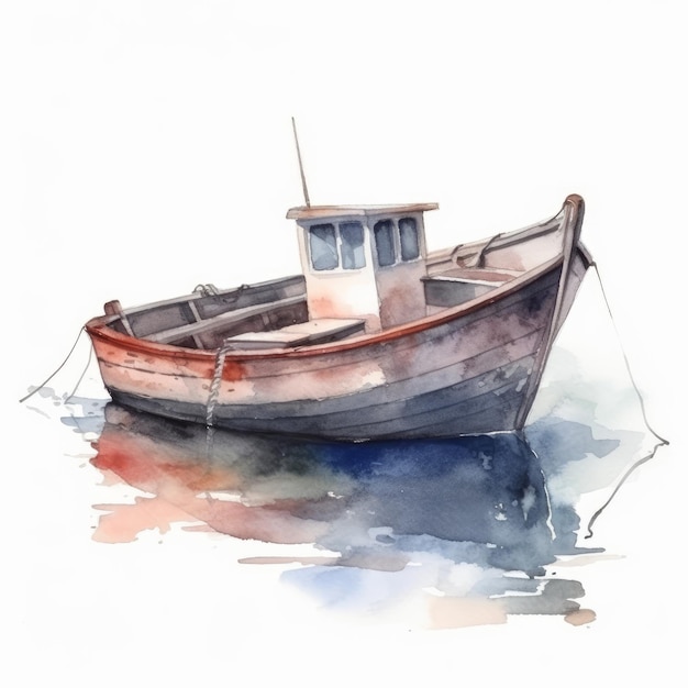 Watercolor boat Illustration AI Generative