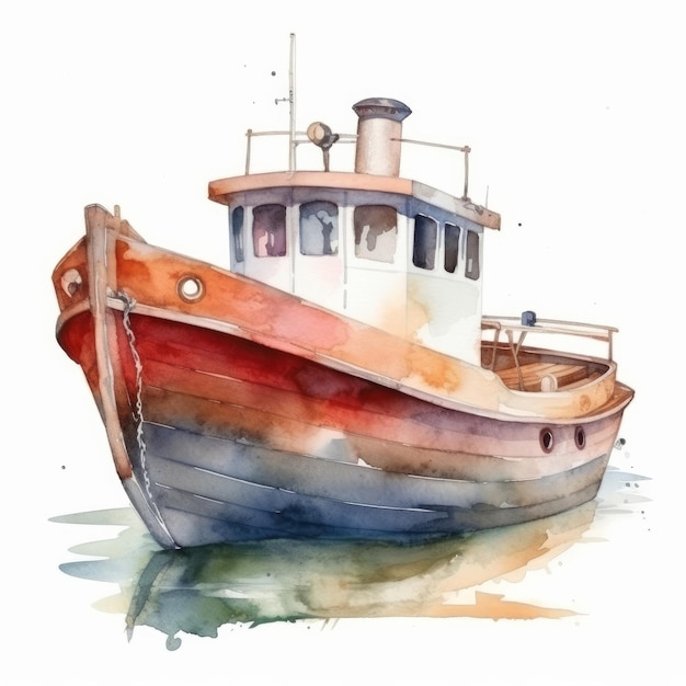 Watercolor boat Illustration AI Generative