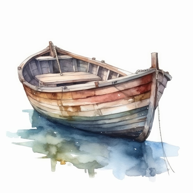 Watercolor boat Illustration AI Generative