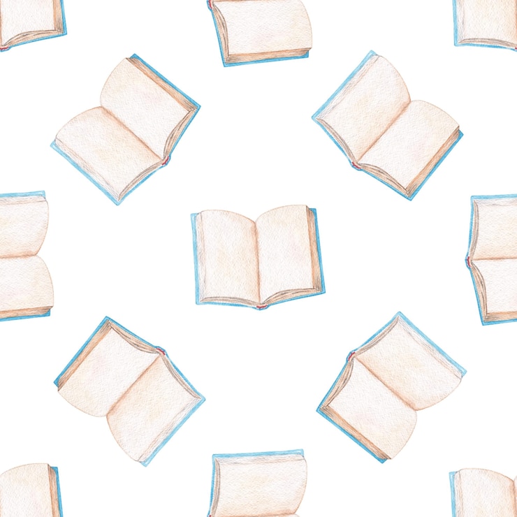 Photo watercolor books seamless pattern on white