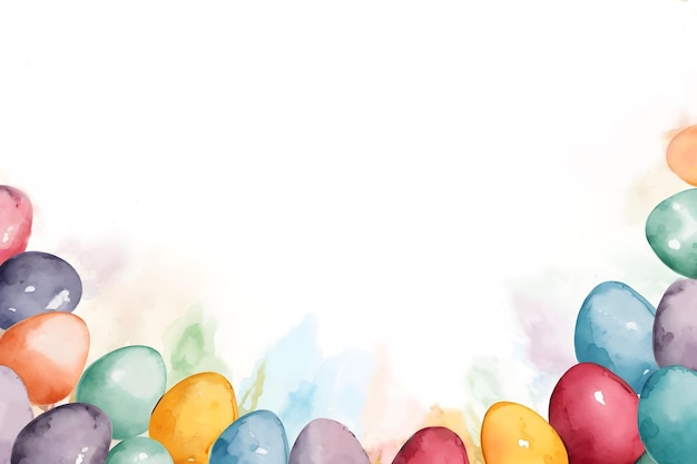 Watercolor border background of Easter eggs and white blank space for spring holiday festival theme