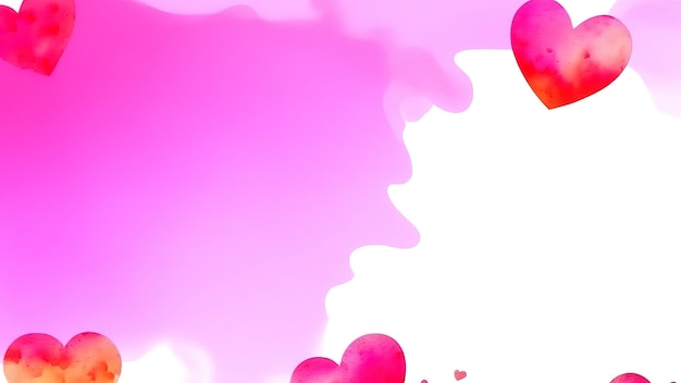 Watercolor border of pink hearts