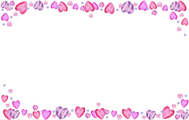 Watercolor border with heart to valentine day theme watercolour hand draw pink and lilac colour