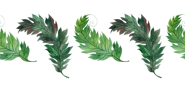 Watercolor border with stylized green leaves