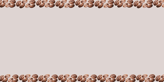 Фото Акварель бордюр с кофейными бобами ручная роспись на изолированном фоне для дизайнеров меню магазин бар бистро ресторан для открыток оберточная бумага обложки для плакатов и текстиля