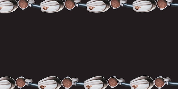 Foto bordure ad acquerello con strumenti per la preparazione del caffè dipinto a mano su sfondo isolato per i designer menu negozio bar ristorante bistrot per cartoline copertine di carta da imballaggio per poster e tessuti