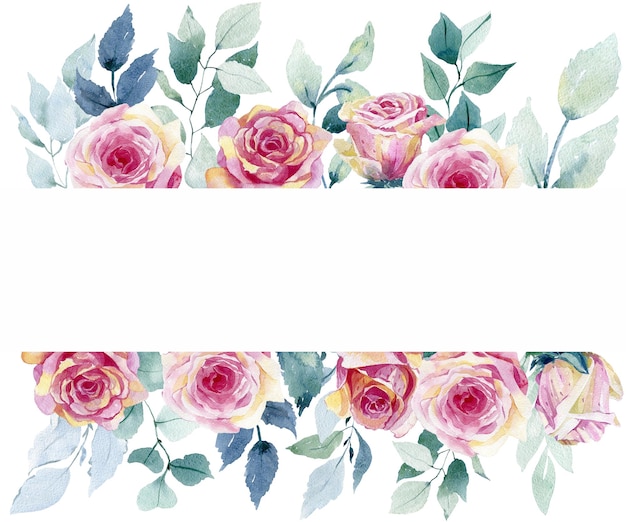 watercolor botanic frame with roses