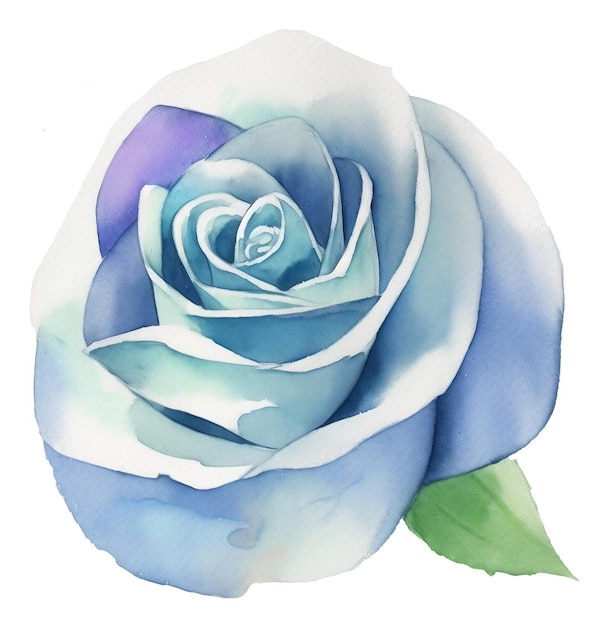 Watercolor botanic garden elegant blue rose flower with leaf created with generative AI technology