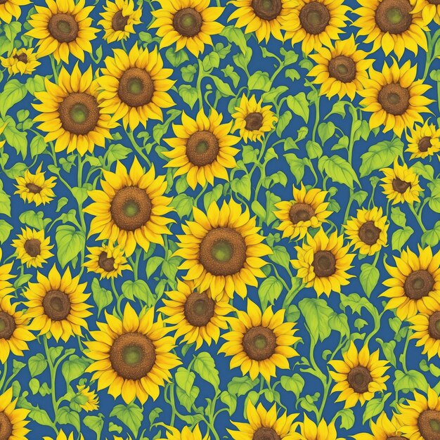 Watercolor botanic garden elegant sunflower seamless pattern background created with generative AI technology