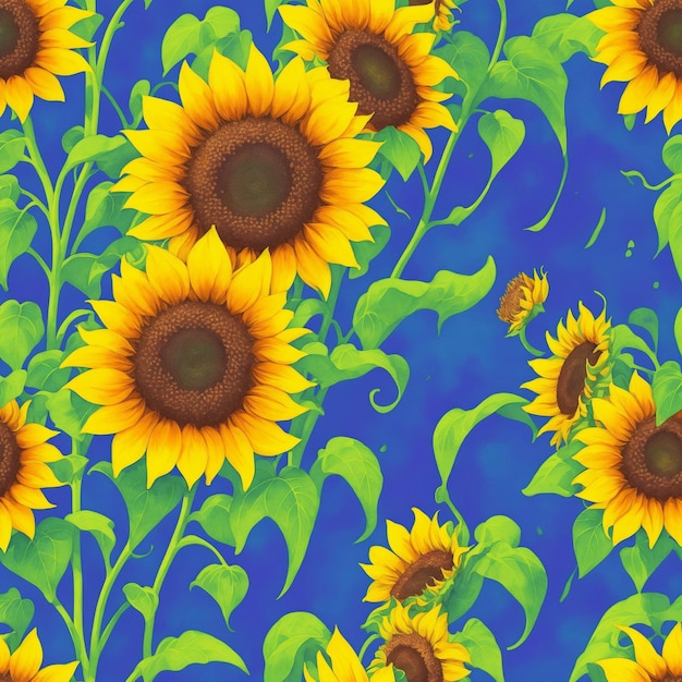 Watercolor botanic garden elegant sunflower seamless pattern background created with generative AI technology