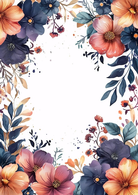 watercolor botanical flowers frame background with free space for invite wedding card ai generated