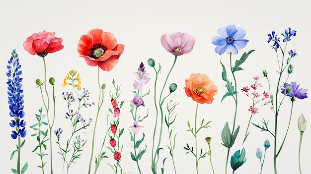 Watercolor botanical flowers