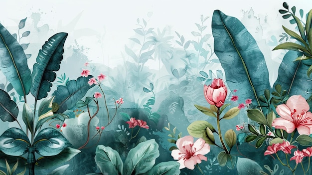 watercolor botanical garden colorful flower background and mural wallpaper summer or spring high qua