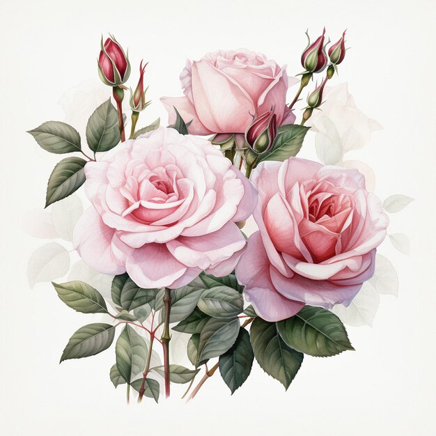 Photo watercolor botanical pink roses