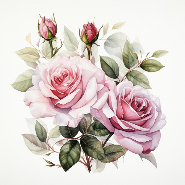 Photo watercolor botanical pink roses