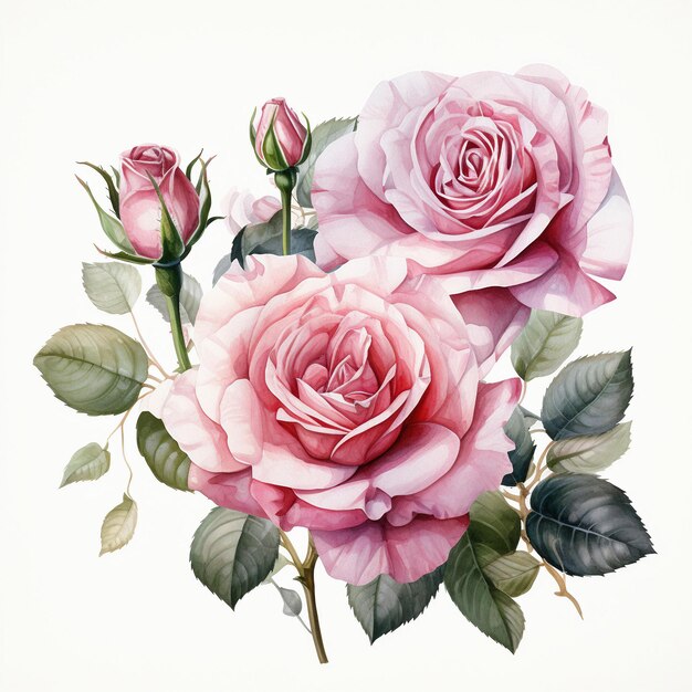 Photo watercolor botanical pink roses