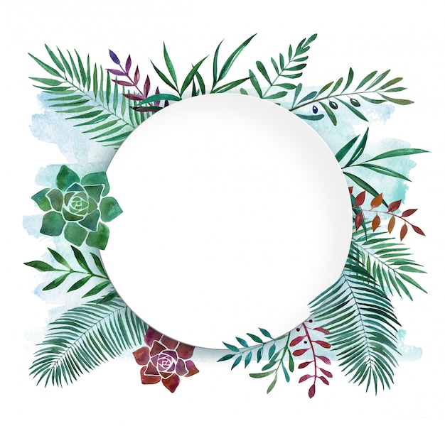 Watercolor botanical tropical frame dish