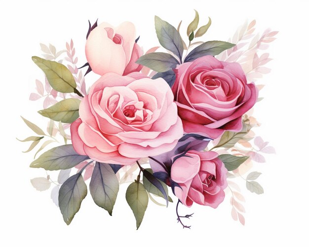 Watercolor bouquet of roses