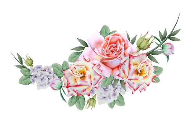 Watercolor bouquet with flowers. Illustration. Rose. Hand drawn.