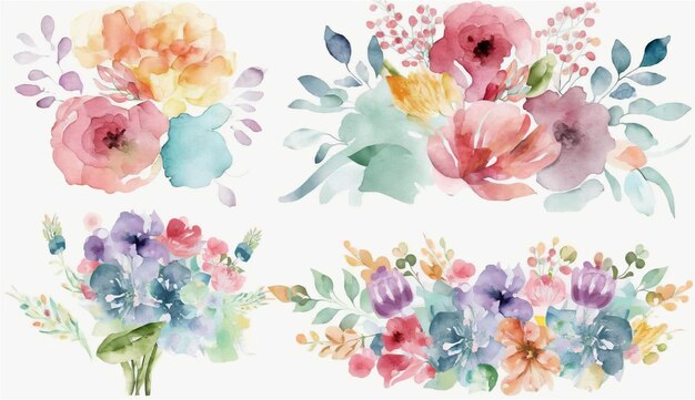 Watercolor bouquets of flowers Handmade Illustration