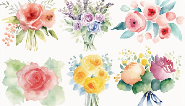 Watercolor bouquets of flowers Handmade Illustration