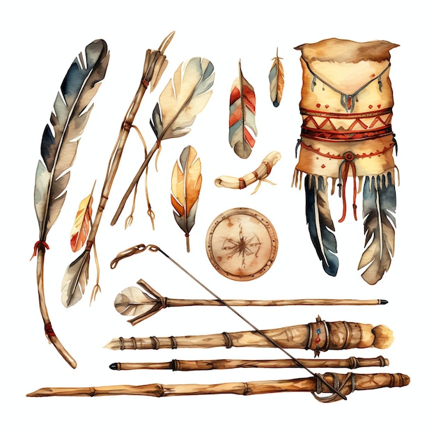 watercolor bow and arrow native american western wild west cowboy desert illustration