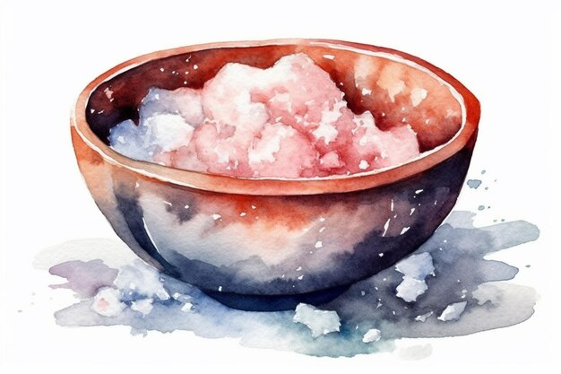 Watercolor bowl with salt on the table