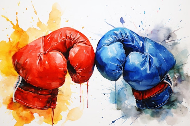Watercolor boxing gloves on a white background