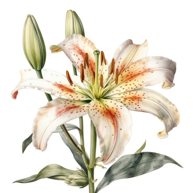 Watercolor branch of lily